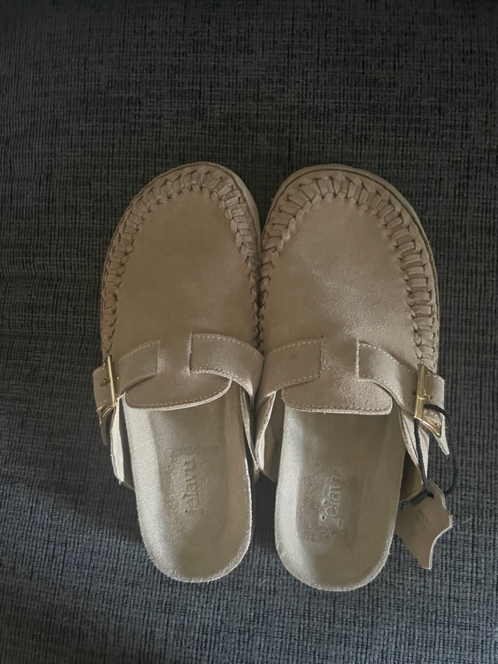 WomensTan Slip-On Mule Sandals with Buckle